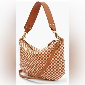 Clare V Moyen Messenger - Natural & Cream woven checker